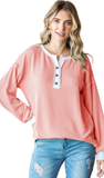 7Th RAY Ribbed Button Henley Top, Assorted Colors