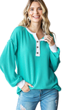 7Th RAY Ribbed Button Henley Top, Assorted Colors