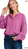 ZENANA Ribbed Brushed Hacci Henley Sweater, Assorted Colors