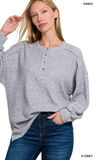 ZENANA Ribbed Brushed Hacci Henley Sweater, Assorted Colors