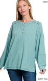ZENANA Ribbed Brushed Hacci Henley Sweater, Assorted Colors