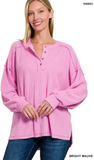 ZENANA Ribbed Brushed Hacci Henley Sweater, Assorted Colors