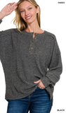 ZENANA Ribbed Brushed Hacci Henley Sweater, Assorted Colors