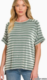 ZENANA Raised Rib Striped Hi-Low Top, Assorted Colors