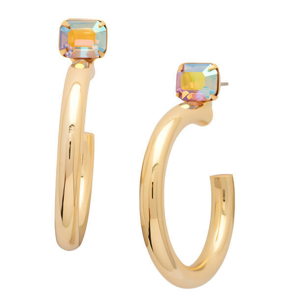 Sorrelli Keeley Emerald Cut Hoop Earrings, Light Colorado Aurora Borrealis