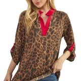 Heimish 3/4 Sleeve Animal Ribbed Top