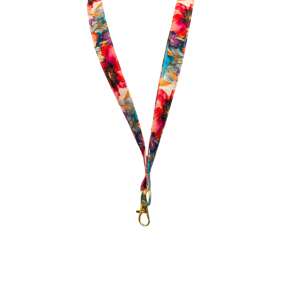 ALOHA LANYARD ‘Watercolor Red / Blue Flowers’