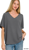 Zenana Woven Airflow V-Neck Short Sleeve Top, Assorted Colors