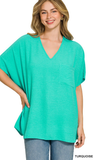 Zenana Oversized V-Neck Pocket Top, Assorted Colors