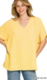Zenana Oversized V-Neck Pocket Top, Assorted Colors