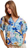 BiBi Flower Printed Woven Blouse in Blue