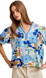 BiBi Flower Printed Woven Blouse in Blue