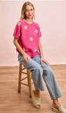BiBi Embroidered Knit Top in Fuchsia