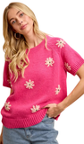 BiBi Embroidered Knit Top in Fuchsia