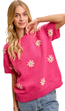 BiBi Embroidered Knit Top in Fuchsia