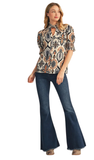 JODIFL Boho Print Blouse w/ Smocking, Assorted Colors