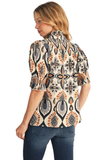 JODIFL Boho Print Blouse w/ Smocking, Assorted Colors
