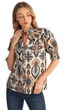 JODIFL Boho Print Blouse w/ Smocking, Assorted Colors
