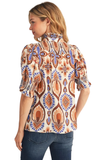 JODIFL Boho Print Blouse w/ Smocking, Assorted Colors