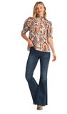 JODIFL Boho Print Blouse w/ Smocking, Assorted Colors