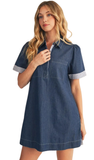 JODIFL Denim Collared Shift Dress