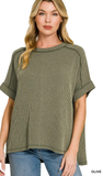 Zenana Corded Cuffed Sleeve Top, Assorted Colors