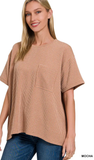 Zenana Relaxed Fit Ribbed Pocket Top, Assorted Colors