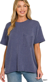 Zenana Relaxed Fit Ribbed Pocket Top, Assorted Colors