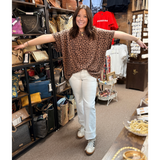 HEIMISH Oversized Ribbed Leopard Short Sleeve Top