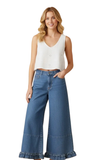 HEIMISH Ruffle Hem Wide Cropped Denim Pants