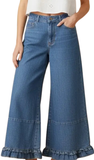 HEIMISH Ruffle Hem Wide Cropped Denim Pants