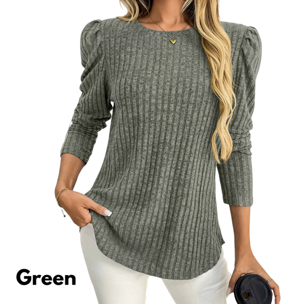 Round Neck Bubble Sleeve Sweater, Assorted Colors