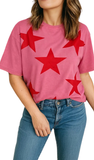 LDC Vintage Star Print Mineral Wash Tee in Red