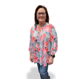 Dear Scarlett "Liz" Top In Grey Floral