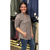 HEIMISH Button Sleeve Urban Rib Leopard Top