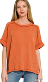 Zenana Corded Cuffed Sleeve Top, Assorted Colors