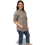 HEIMISH Button Sleeve Urban Rib Leopard Top