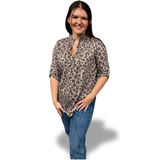 HEIMISH Button Sleeve Urban Rib Leopard Top