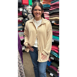 HEIMISH Basic Collar Ribbed Button Down Shacket Top, Assorted Colors