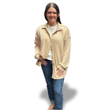 HEIMISH Basic Collar Ribbed Button Down Shacket Top, Assorted Colors