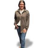 HEIMISH Basic Collar Ribbed Button Down Shacket Top, Assorted Colors