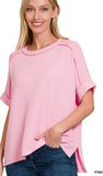 Zenana Corded Cuffed Sleeve Top, Assorted Colors