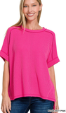 Zenana Corded Cuffed Sleeve Top, Assorted Colors