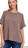 Zenana Corded Cuffed Sleeve Top, Assorted Colors