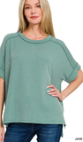 Zenana Corded Cuffed Sleeve Top, Assorted Colors