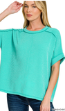 Zenana Corded Cuffed Sleeve Top, Assorted Colors