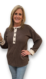 Heimish Long Sleeve Contrast Urban Ribbed Top, Assorted Colors