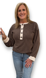 Heimish Long Sleeve Contrast Urban Ribbed Top, Assorted Colors