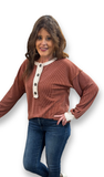 Heimish Long Sleeve Contrast Urban Ribbed Top, Assorted Colors