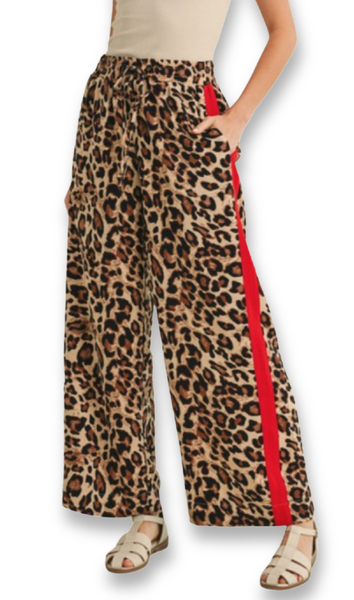JODIFL Leopard Pants with Red Side Stripes